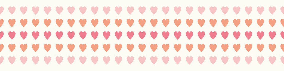 Heart pattern banner background, seamless repeat of vector love hearts in pink. Valentines border design resource.