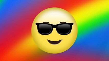 Animation of emocji in glasses over rainbow backround - Powered by Adobe