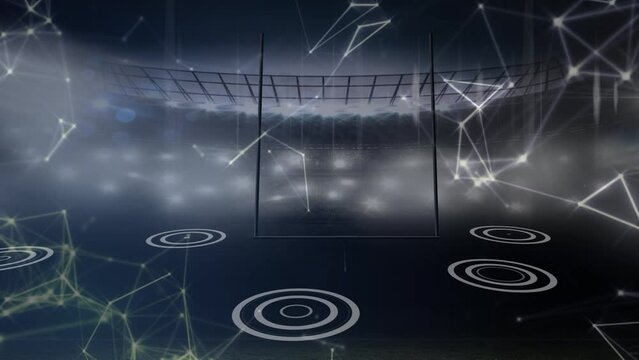 Animation of constellations and network of connections over sports stadium