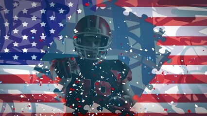 Animation of usa flag and confetti over american football player - Powered by Adobe