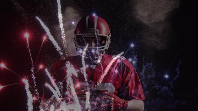 Animation of fireworks over american football player
