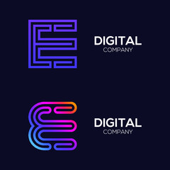 Letter E Colorful logotype with Three Line Technology and Digital Connection Link concept for your Corporate identity