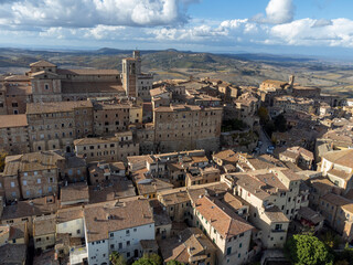 Naklejka premium Aerial view on old town Montepulciano, Tuscany, Italy