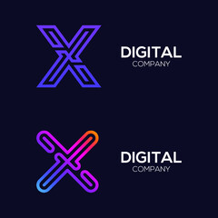 Letter X Colorful logotype with Three Line Technology and Digital Connection Link concept for your Corporate identity