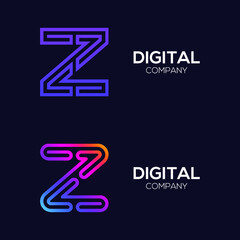 Letter Z Colorful logotype with Three Line Technology and Digital Connection Link concept for your Corporate identity