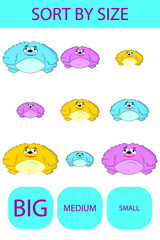 Match the toys  monsters by size large, medium and small. Children's educational game.