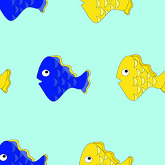 Fish pattern on a blue background. Cute fishes