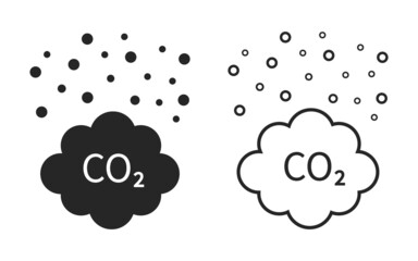 Co2. Co2 pollution cloud. Carbon cloud. Emission of gas in air. Emission exhaust, smog in environment. Reduce c02 from factory, car and plant. Symbol of greenhouse, smoke and fumes. Vector