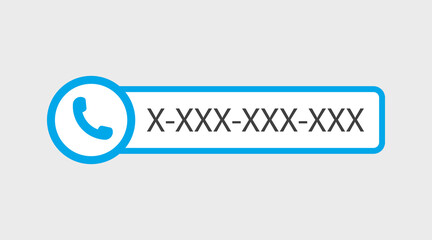 Call number. Phone with call number. Contact button. Icon for support, hotline and service. Blue design banner for customer, taxi, order and website. Vector