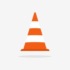 Traffic cone. Construction cone. Icon for traffic onroad, street and construction. Orange caution bollard. Safety and security sign. Flat icon isolated on white background. Vector