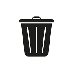 Bin, trash, garbage. Bin, trash, garbage icon. Black dustbin isolated on white background. Symbol for waste. Logo of rubbish. Flat wastebasket. Delete symbol. Vector