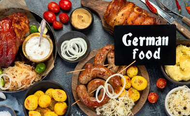 German cuisine on dark background.