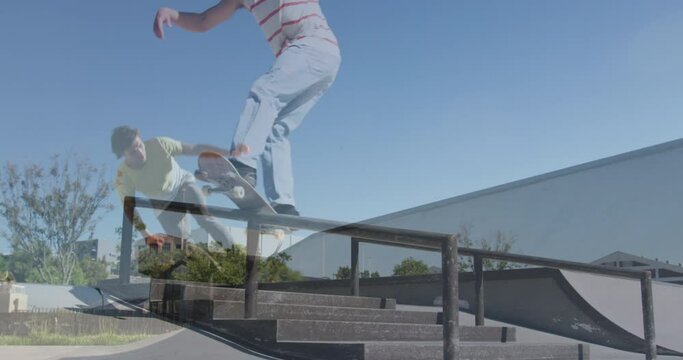 Animation of double exposure of skating people