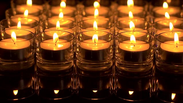 In memoriam.  Remembrance candles flickering - Pull focus to soft light