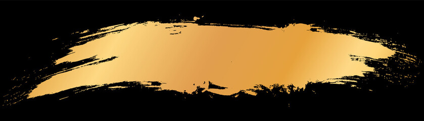Fototapeta na wymiar gold colored vector brush painted banner frame on dark background 