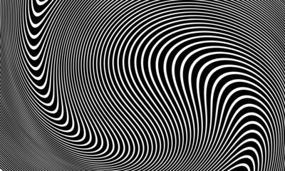 Abstract Black and White Geometric Pattern with Waves. Striped Structural Texture. Raster Illustration.Black and white stripes made in illustrator and rasterized.Stripes pattern for backgrounds.