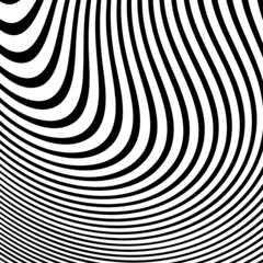 Fototapeta premium Abstract Black and White Geometric Pattern with Waves. Striped Structural Texture. Raster Illustration.Black and white stripes made in illustrator and rasterized.Stripes pattern for backgrounds.