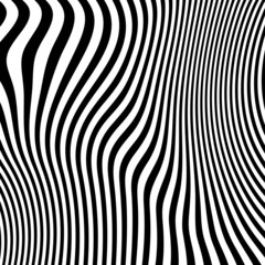 Abstract pattern of wavy stripes or rippled 3D relief black and white lines background. Vector twisted curved stripe modern trendy.3D visual effect, illusion of movement, curvature. Pop art design.