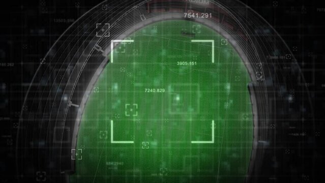 Animation of data processing and frames over sports stadium