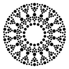 Vector floral geometric Mandala design. Dotted element with flower on white background. Decorative picture with flowery elements, pattern. Image for greeting cards and invitations.