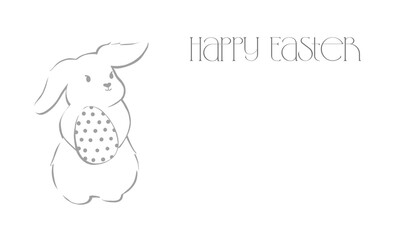 Easter card. Easter bunny. Holiday greetings. Eggs are a symbol of Easter. Minimalist, concise style, cartoon style.