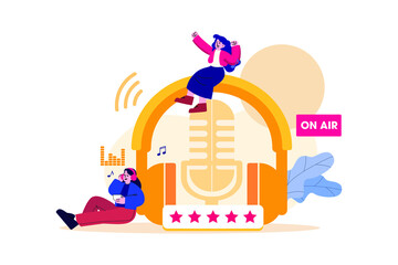Podcast Audio Illustration concept. Flat illustration isolated on white background