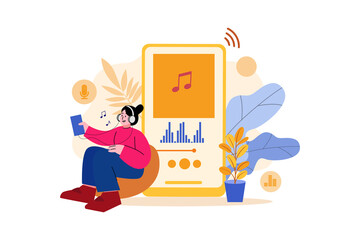 Podcast Audio Illustration concept. Flat illustration isolated on white background