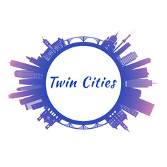 Twin cities skyline with colorful buildings. Circle style. Vector illustration.