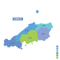 日本の地域図・日本地図 中国地方 雨の日カラーで色分けしてみた
