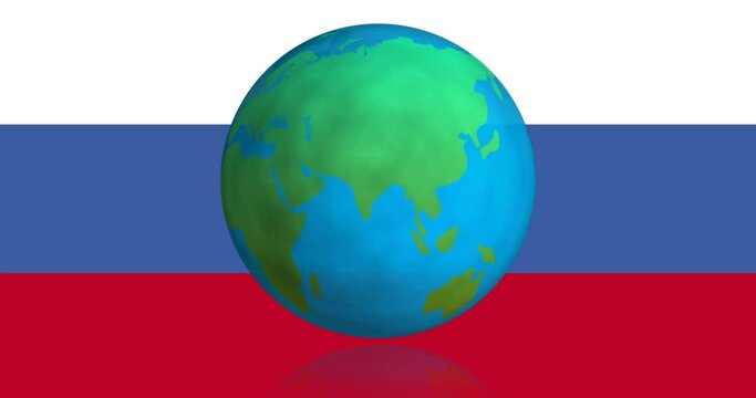 Animation of globe rotating over flag of russia