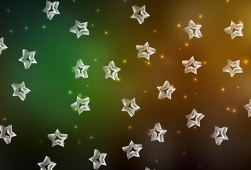 Dark Green, Yellow vector background with colored stars.