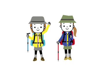 山ガール　登山装備の二人の女性