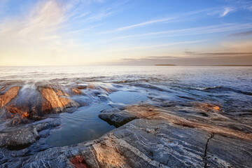Rocky shore of northern lake