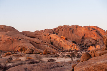 Fototapeta na wymiar Landscape shot of the Namibian desert near Spitzkoppe, around sunset.