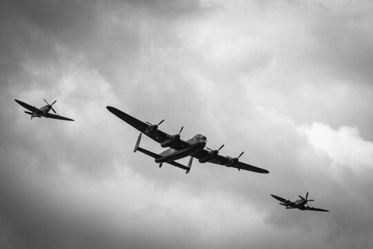 Black and white image of the Battle of Britain memorial flight