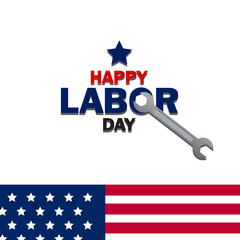 Simple happy labor day poster or banner ilustration on American Flag background premium vector