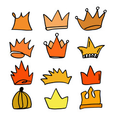 set of hand drawn king or crown icon element