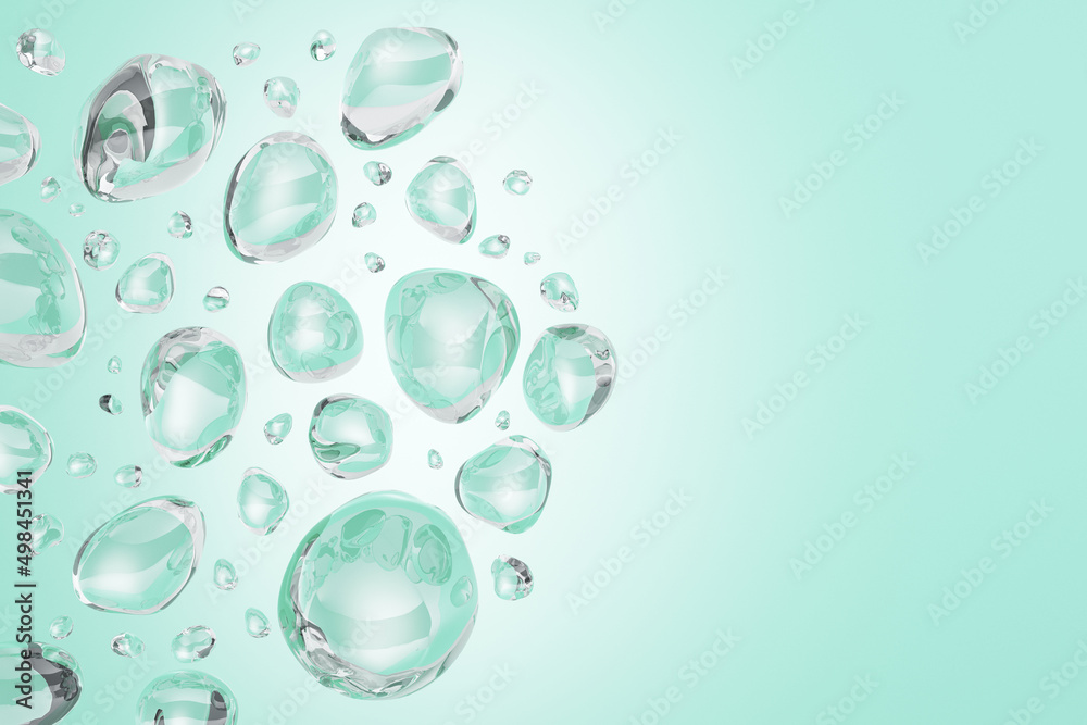 Poster abstract blue light water drops backdrop with mock up place. advertisement and aqua concept. 3d rend
