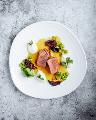 Beef bon fillet broccoli and mushrooms