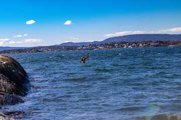 surfing on the sea, Huk, Bygdøyodden, Oslo, Norway, 