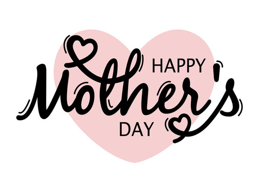 Happy Mothers Day heart typography sketch vector. Mother's day calligraphy banner