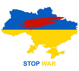 Obraz premium Detailed map of Ukraine with the National Flag of Ukraine with a caption from a song. Stop the war.