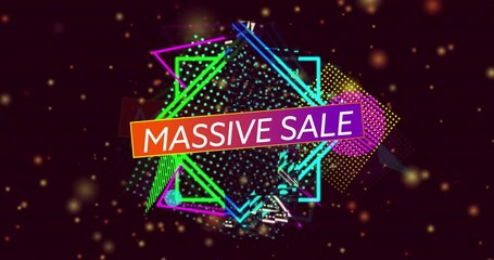 Animation of massive sale text over spots on black background - Powered by Adobe