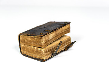 Big thick open book on white background