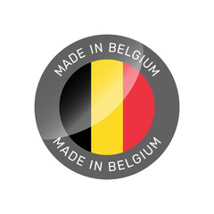 Fototapeta premium Made in Belgium colorful vector badge. Label sticker with Belgian flag.