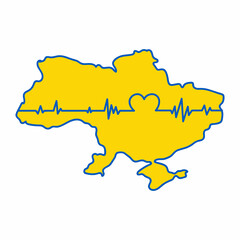 Stop War in Ukraine concept vector illustration. Heart, love for Ukraine, Ukrainian flag and map illustration. Save Ukraine from Russia.