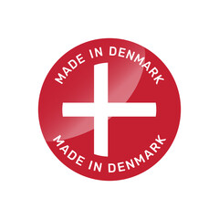 Made in Denmark colorful vector badge. Label sticker with Danish flag.