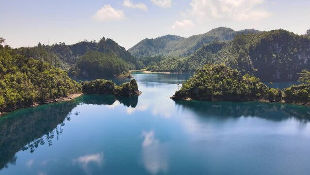 Lagunas de Montebello National Park, tropical Mexico landscape, 4K aerial view