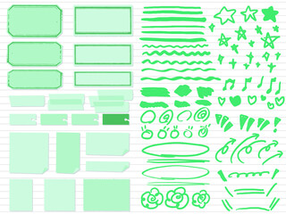 見出し素材と手描きの蛍光ペンで描いたライン　 Hand drawn