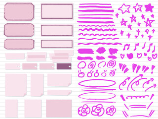 見出し素材と手描きの蛍光ペンで描いたライン　 Hand drawn